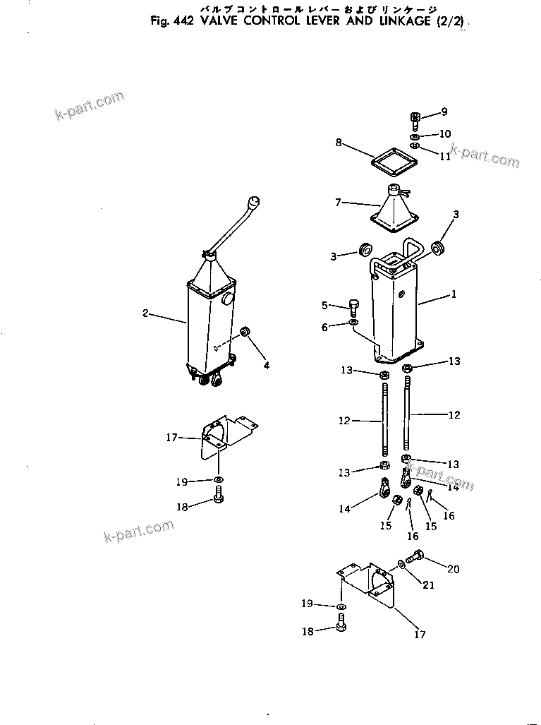 Komatsu parts book diagram for PC300-2 S/N 11001-UP: VALVE CONTROL LEVER AND LINKAGE (2/2)