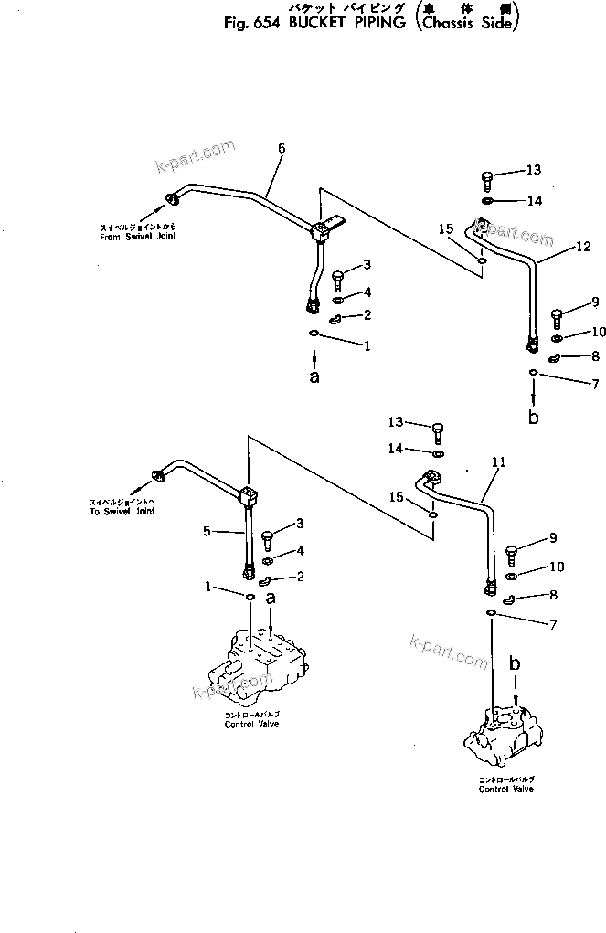 Komatsu parts book diagram for PC300-2 S/N 11001-UP: BUCKET PIPING (CHASSIS SIDE)