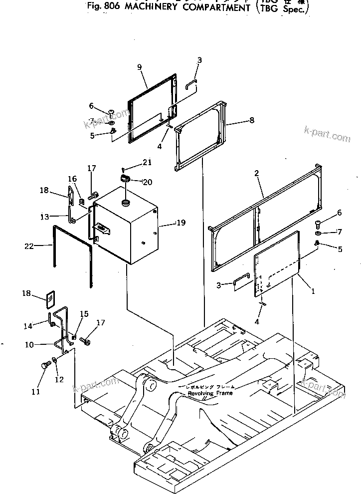 Komatsu parts book diagram for PC300-2 S/N 11001-UP: MACHINERY COMPARTMENT (TBG SPEC.)