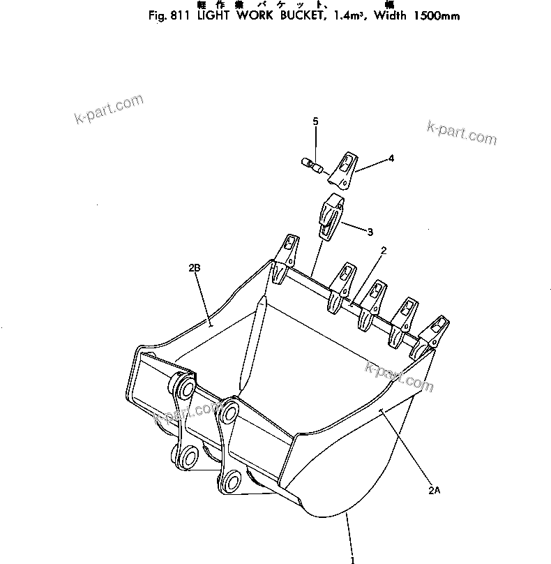 Komatsu parts book diagram for PC300-2 S/N 11001-UP: LIGHT WORK BUCKET ? 1.4M3 ? 1500MM