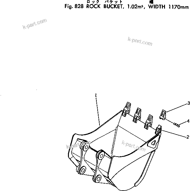 Komatsu parts book diagram for PC300-2 S/N 11001-UP: ROCK BUCKET ? 1.02M3 ? 1170MM