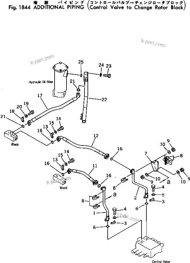 Komatsu parts book diagram for PC300-2 S/N 11001-UP: ADDITIONAL PIPING (CONTROL VALVE TO CHANGE ROTOR BLOCK)