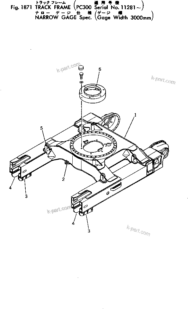 Komatsu parts book diagram for PC300-2 S/N 11001-UP: TRACK FRAME ? NARROW GAGE SPEC.(#11281-)