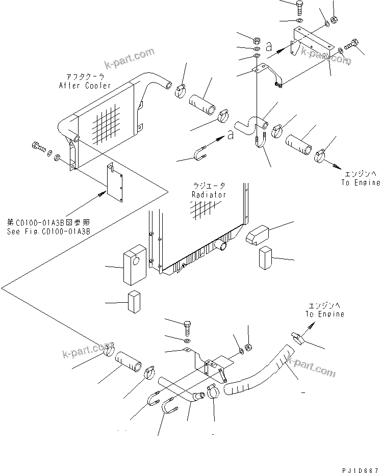 Komatsu parts book diagram for PC300-6Z S/N 30001-UP (Custom Spec.): COOLING (AFTER COOLER AND AIR COOLER) (SAE)(#34110-)