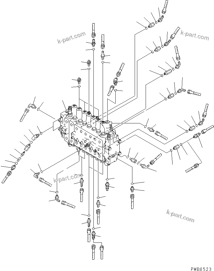 Komatsu parts book diagram for PC300-6Z S/N 30001-UP (Custom Spec.): MAIN VALVE (CONNECTING PARTS) (R/V LESS)(#33001-)