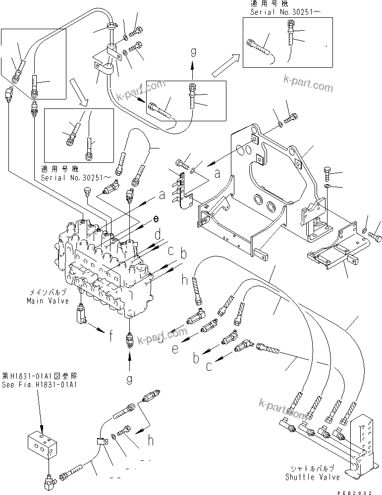 Komatsu parts book diagram for PC300-6Z S/N 30001-UP (Custom Spec.): MAIN VALVE (VALVE BRACKET)(#30139-32999)