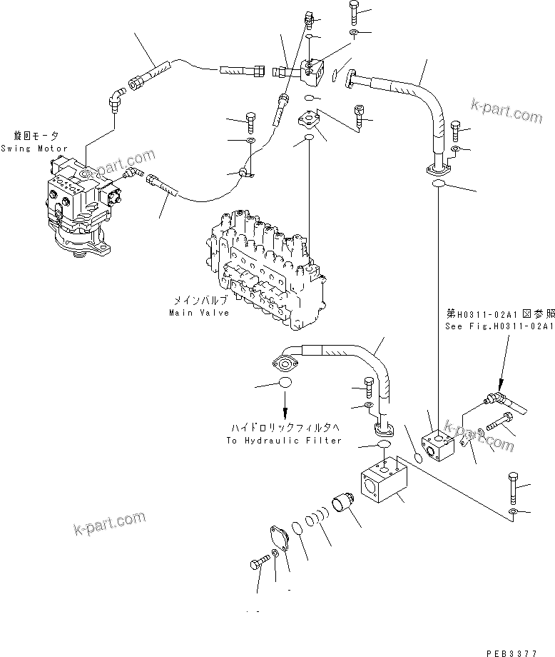 Komatsu parts book diagram for PC300-6Z S/N 30001-UP (Custom Spec.): RETURN LINES (COLD WEATHER B SPEC.)(#30001-32999)