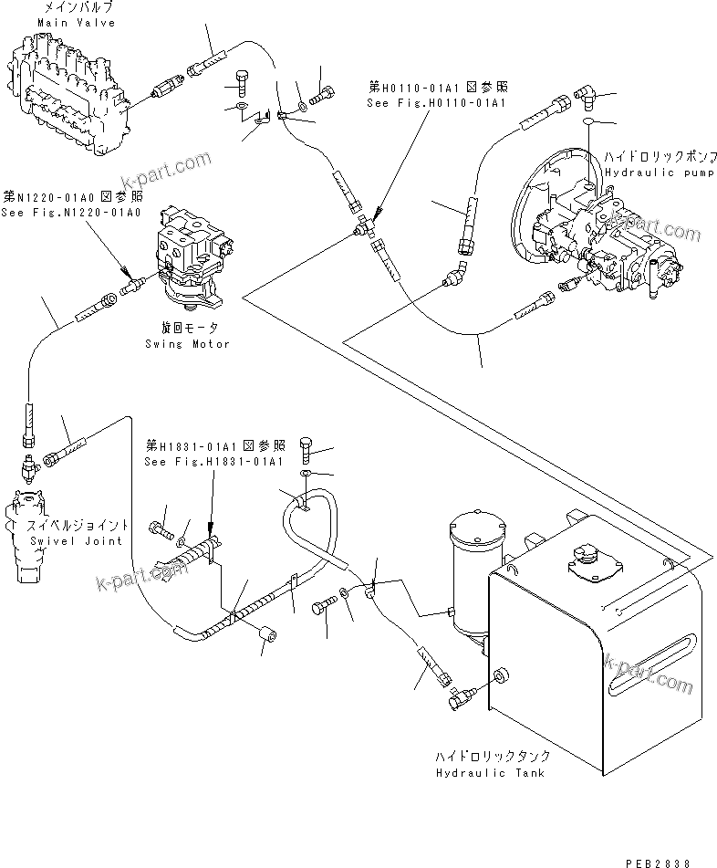Komatsu parts book diagram for PC300-6Z S/N 30001-UP (Custom Spec.): DRAIN LINES(#30139-32999)