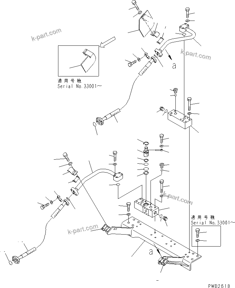 Komatsu parts book diagram for PC300-6Z S/N 30001-UP (Custom Spec.): ATTACHMENT LINE (2 ACTUATOR) (CROSS VALVE AND BRACKET)(#30001-34221)