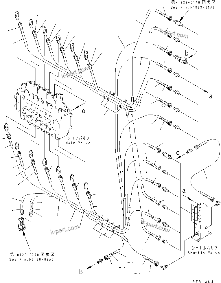 Komatsu parts book diagram for PC300-6Z S/N 30001-UP (Custom Spec.): PPC MAIN LINE (VALVE PPC LINE)(#30421-32999)