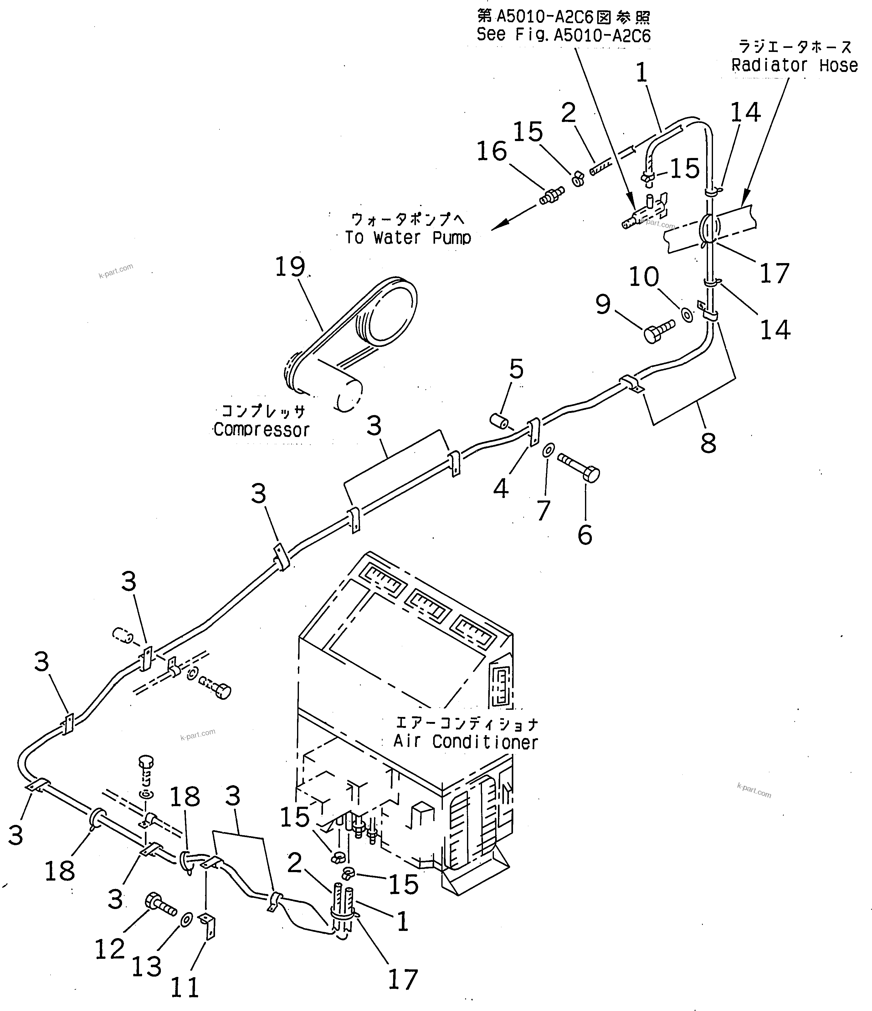 Komatsu parts book diagram for PC300-6Z S/N 30001-UP (Custom Spec.): AIR CONDITIONER (HEATING LINES AND DUCT)(#30139-30637)