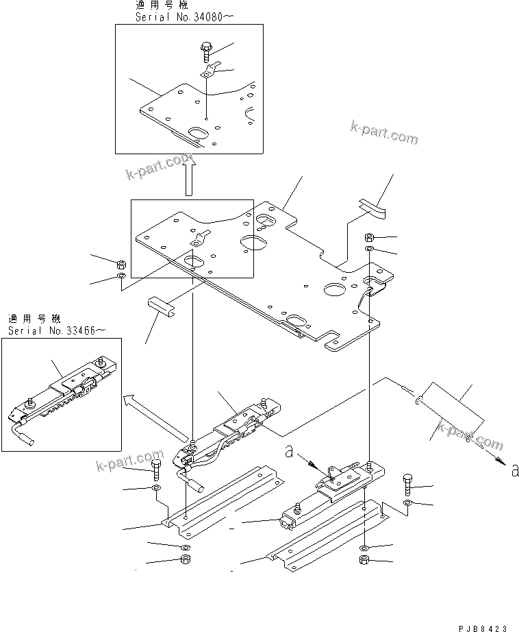 Komatsu parts book diagram for PC300-6Z S/N 30001-UP (Custom Spec.): FLOOR FRAME (LEFT STAND) (BASE AND COVER) (WITH RADIO)(#33001-)
