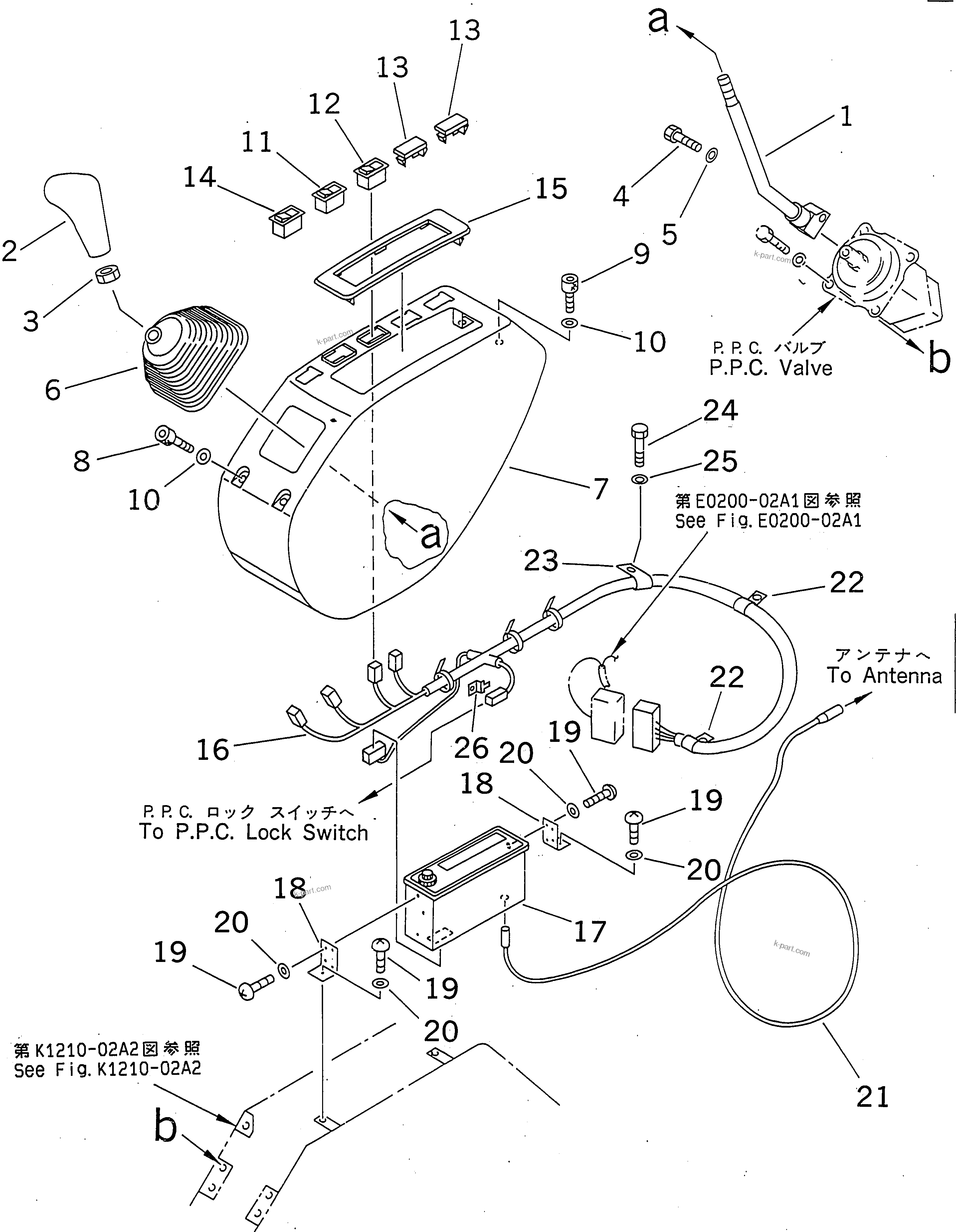 Komatsu parts book diagram for PC300-6Z S/N 30001-UP (Custom Spec.): LEFT STAND (LEVER ? COVER AND HARNESS) (WITH RADIO)(#30139-30849)