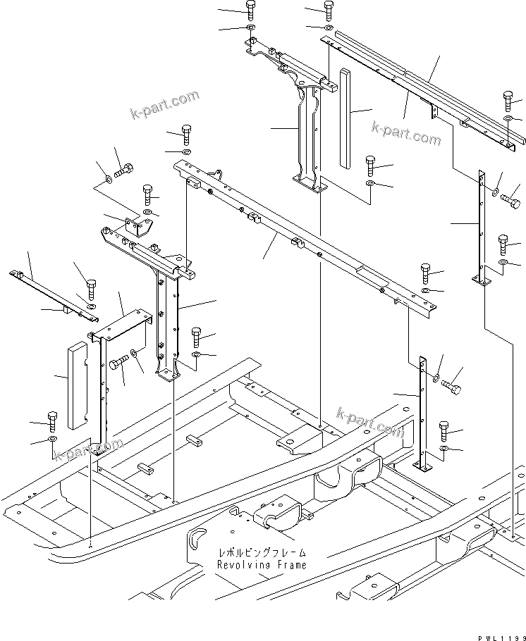Komatsu parts book diagram for PC300-6Z S/N 30001-UP (Custom Spec.): FRAME (MACHINE CAB) (AIR CONDITIONER LESS)(#33416-33465)