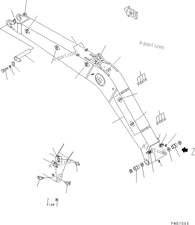 Komatsu parts book diagram for PC300-6Z S/N 30001-UP (Custom Spec.): BOOM (BOOM AND TOP PIN) (FOR ADDITIONAL PIPING)(#33001-)