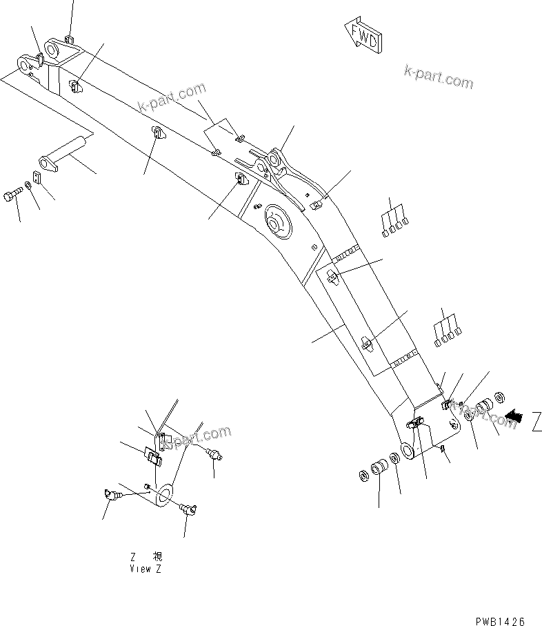 Komatsu parts book diagram for PC300-6Z S/N 30001-UP (Custom Spec.): BOOM (HEAVY DUTY) (BOOM AND TOP PIN) (FOR ADDITIONAL PIPING)(#30001-32999)