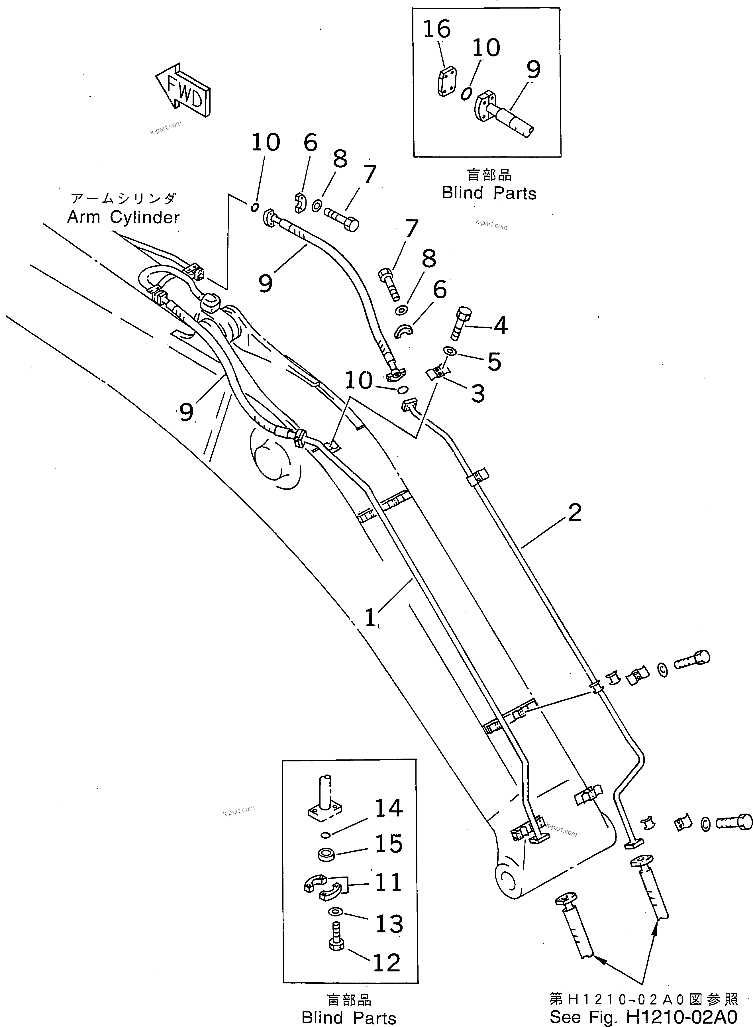 Komatsu parts book diagram for PC300-6Z S/N 30001-UP (Custom Spec.): BOOM (HEAVY DUTY) (ARM CYLINDER LINE)