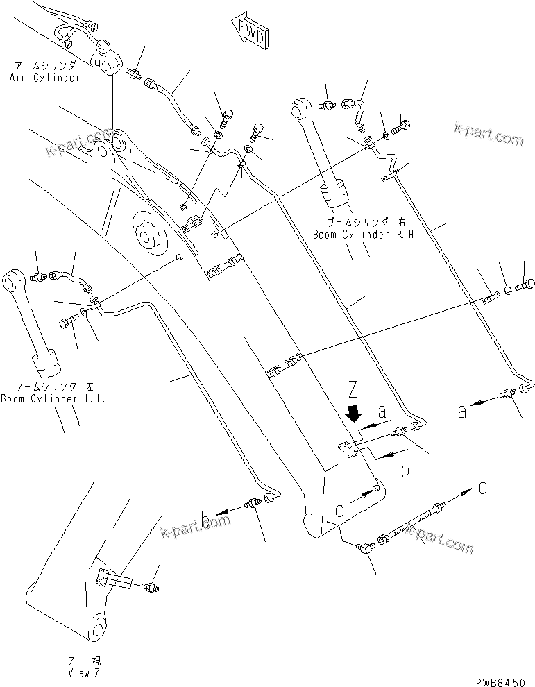 Komatsu parts book diagram for PC300-6Z S/N 30001-UP (Custom Spec.): BOOM (HEAVY DUTY) (LUBRICATING LINE)(#33001-)