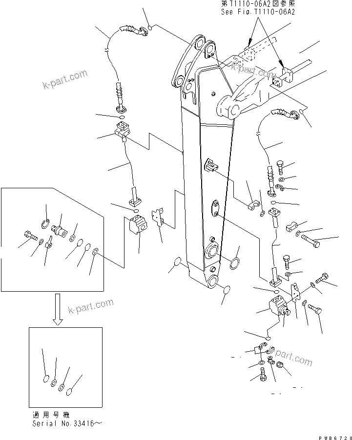 Komatsu parts book diagram for PC300-6Z S/N 30001-UP (Custom Spec.): ARM (2.55M) (ADDITIONAL PIPING)