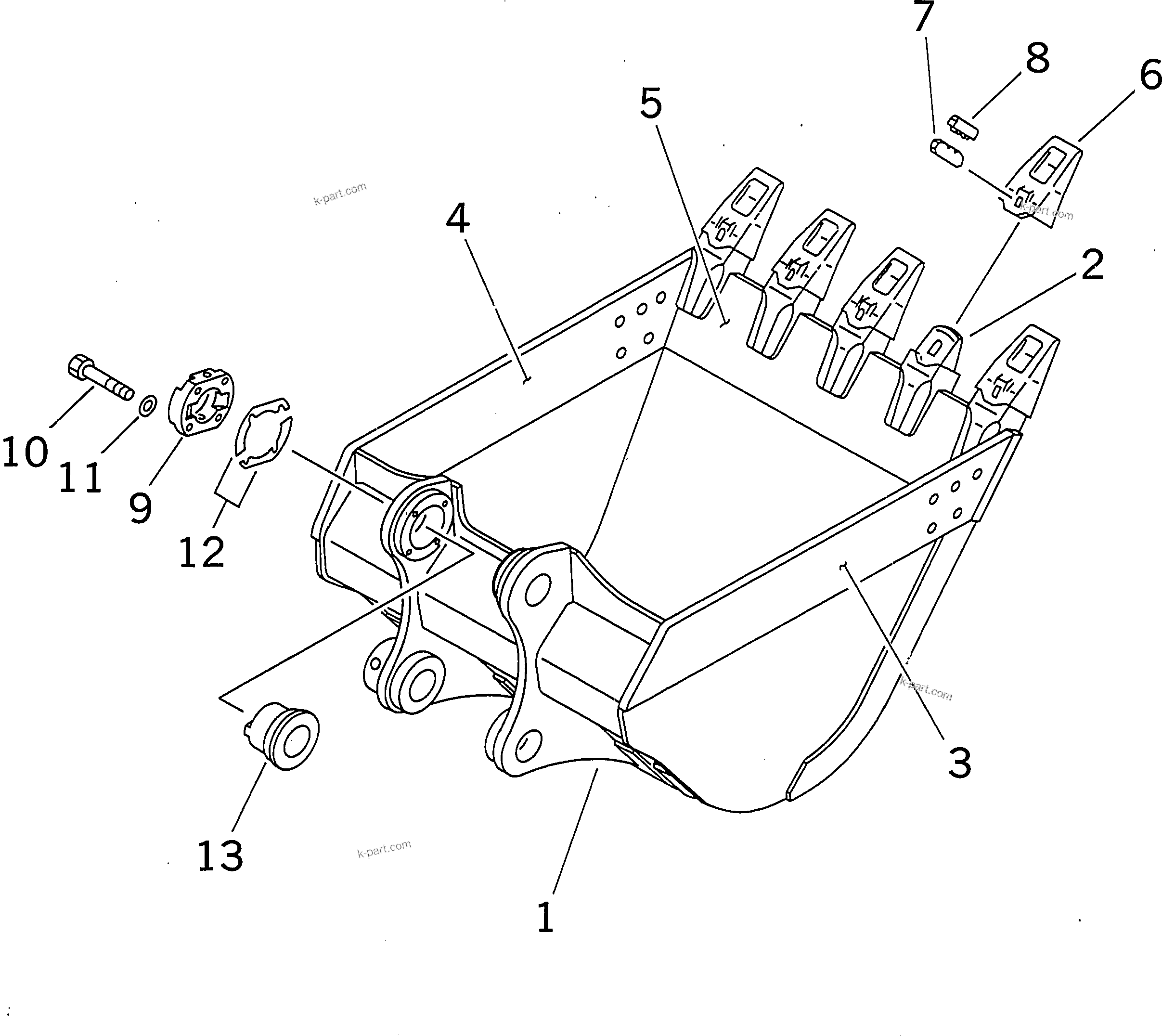 Komatsu parts book diagram for PC300-6Z S/N 30001-UP (Custom Spec.): BUCKET ? 1.2M3 ? 1340MM (VERTICAL PIN TYPE) (WITH ADJUSTING)(#30001-34267)