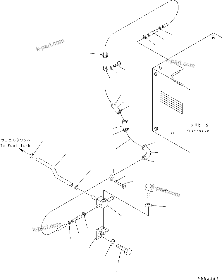 Komatsu parts book diagram for PC300-6Z S/N 30001-UP (Custom Spec.): PRE-HEATER (FUEL LINE)(#30139-)