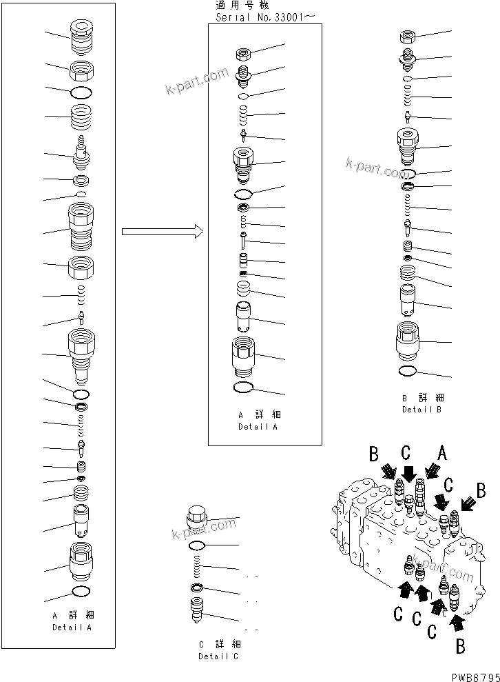 Komatsu parts book diagram for PC300-6Z S/N 30001-UP (Custom Spec.): MAIN VALVE (1-ACTUATOR) (8/12)(#30139-)