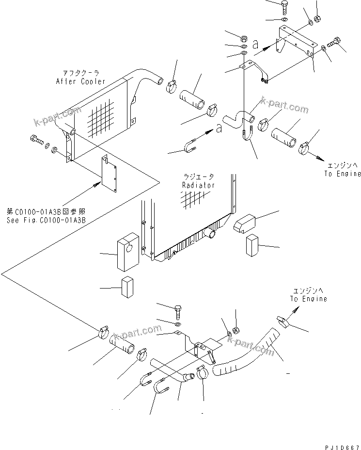 Komatsu parts book diagram for PC300-6 S/N 30001-UP: COOLING (AFTER COOLER AND AIR COOLER) (SAE)(#34110-)