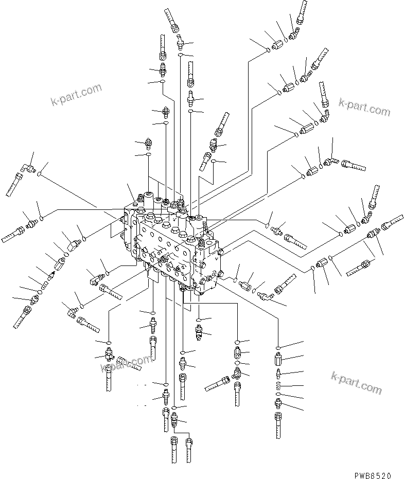 Komatsu parts book diagram for PC300-6 S/N 30001-UP: MAIN VALVE (CONNECTING PARTS)(#33001-)