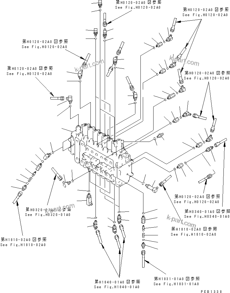 Komatsu parts book diagram for PC300-6 S/N 30001-UP: MAIN VALVE (CONNECTING PARTS) (1 ACTUATOR)(#30001-32999)