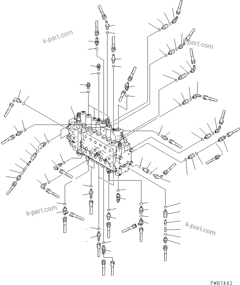 Komatsu parts book diagram for PC300-6 S/N 30001-UP: MAIN VALVE (CONNECTING PARTS) (1 ACTUATOR) (ATTACHMENT LINE LESS)(#33001-)