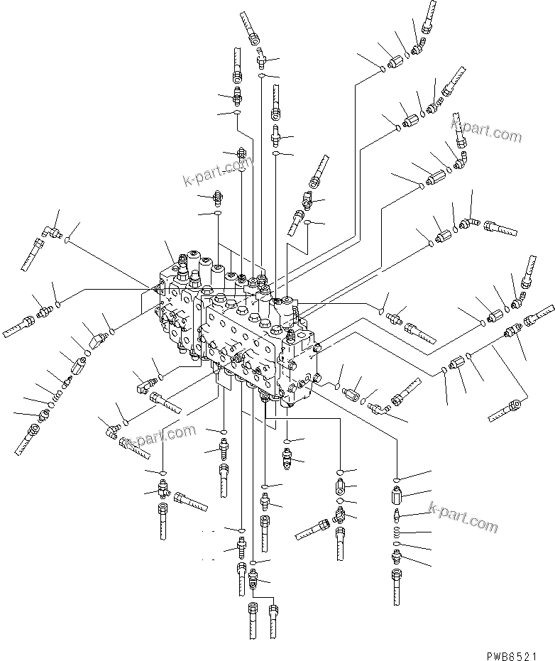 Komatsu parts book diagram for PC300-6 S/N 30001-UP: MAIN VALVE (CONNECTING PARTS) (2 ACTUATOR)(#33001-)