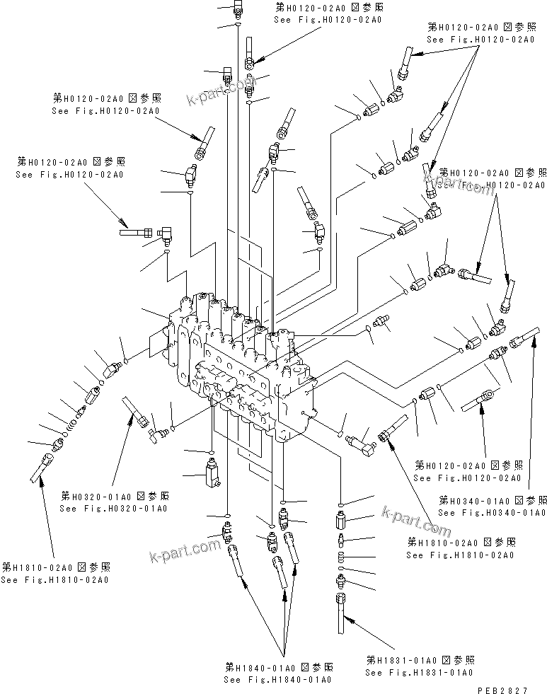 Komatsu parts book diagram for PC300-6 S/N 30001-UP: MAIN VALVE (CONNECTING PARTS) (1 ACTUATOR) (ATTACHMENT LINE LESS)(#30001-32999)