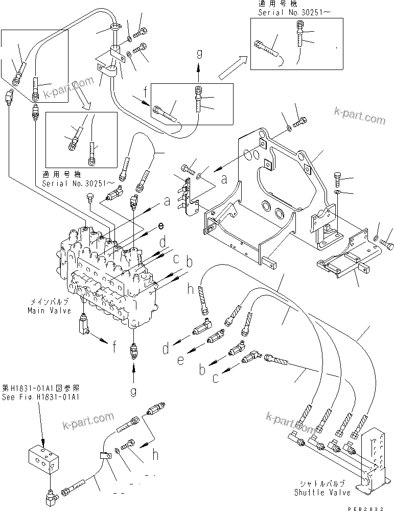 Komatsu parts book diagram for PC300-6 S/N 30001-UP: MAIN VALVE (VALVE BRACKET)(#30139-32999)