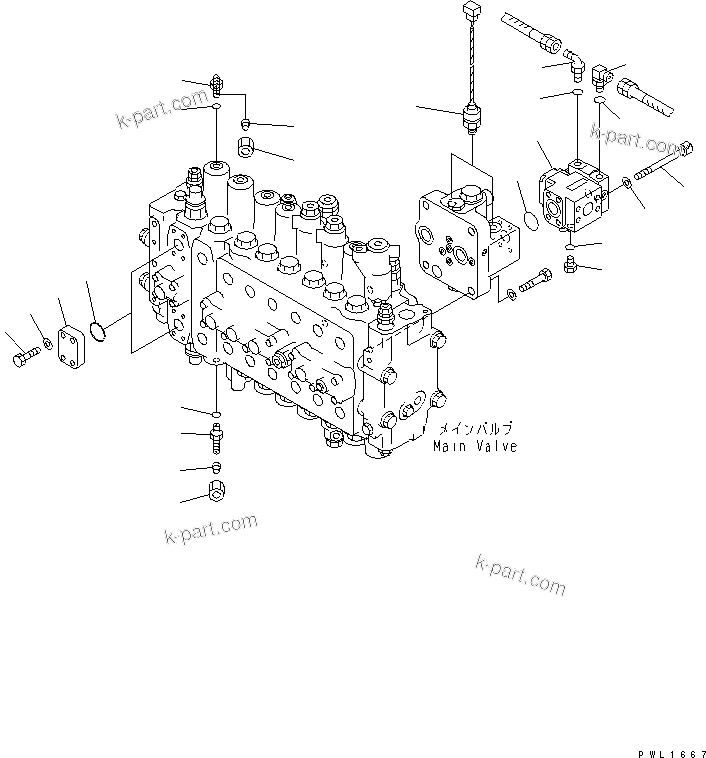 Komatsu parts book diagram for PC300-6 S/N 30001-UP: MAIN VALVE (SENSOR) (1 ACTUATOR) (ATTACHMENT LINE LESS)(#33001-)