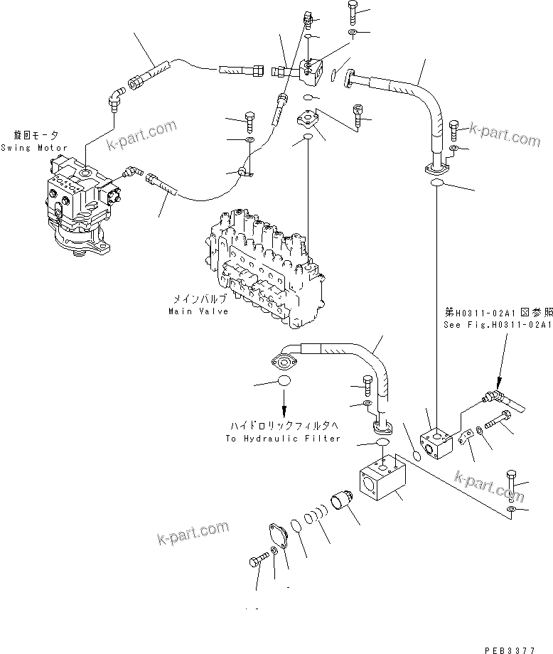 Komatsu parts book diagram for PC300-6 S/N 30001-UP: RETURN LINES (COLD WEATHER B SPEC.)(#30001-32999)