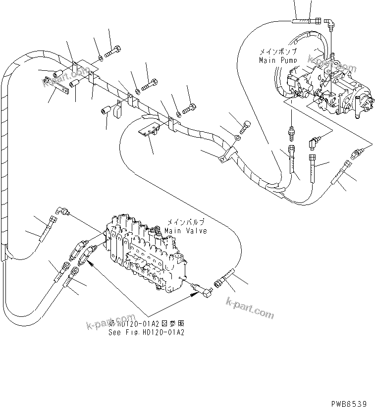 Komatsu parts book diagram for PC300-6 S/N 30001-UP: LS LINE (PUMP TO VALVE) (2 ACTUATOR)(#33001-)