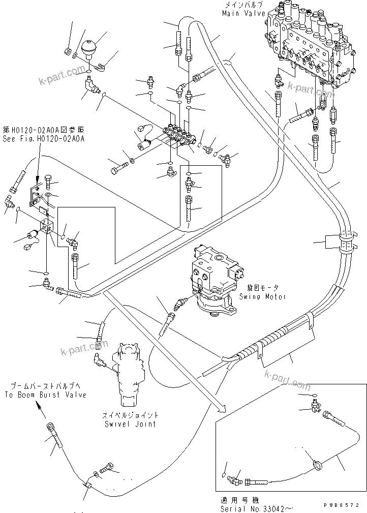 Komatsu parts book diagram for PC300-6 S/N 30001-UP: SOLENOID VALVE (WITH BOOM BURST VALVE)(#33001-33465)