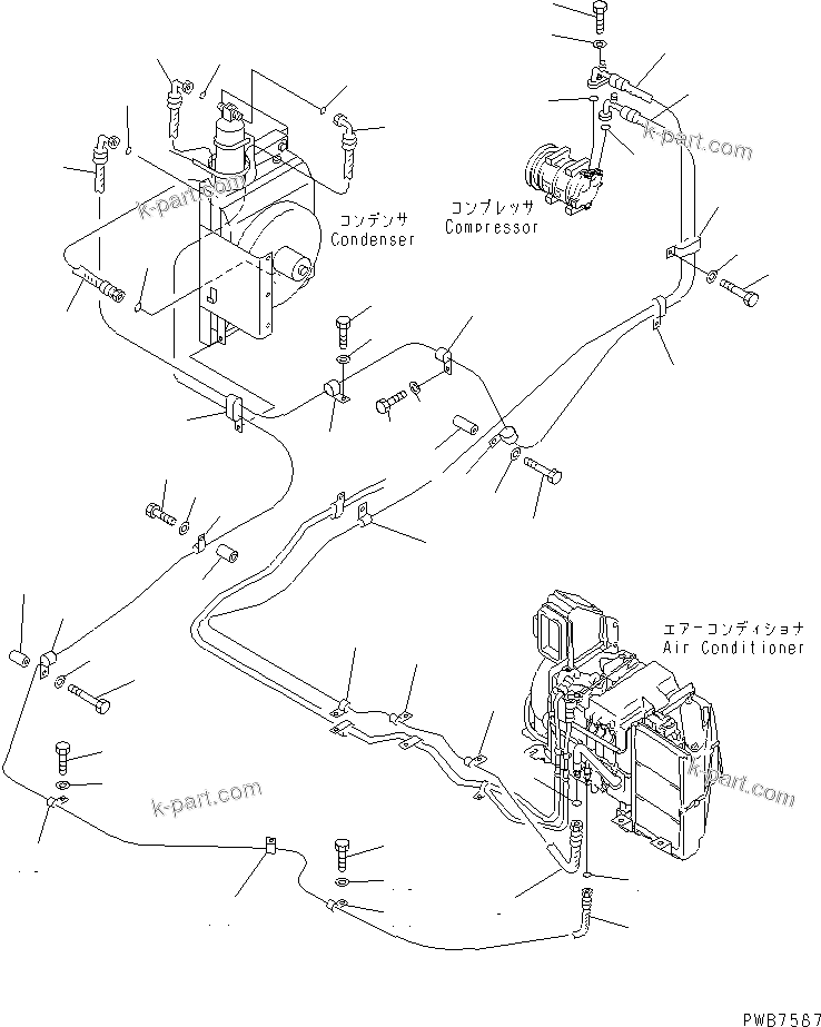 Komatsu parts book diagram for PC300-6 S/N 30001-UP: AIR CONDITIONER (COOLING LINES)(#33001-33016)