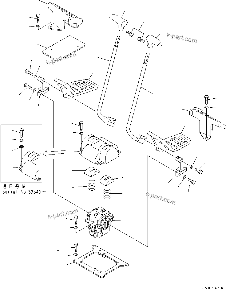 Komatsu parts book diagram for PC300-6 S/N 30001-UP: FLOOR FRAME (TRAVEL LEVER)(#33001-34109)