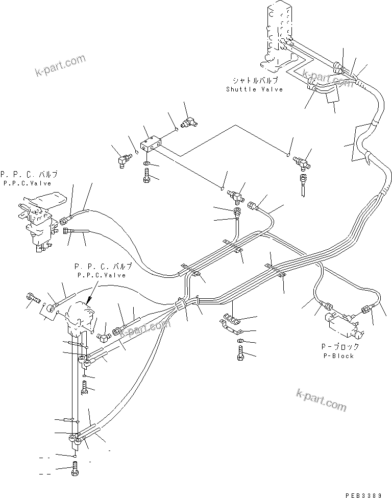 Komatsu parts book diagram for PC300-6 S/N 30001-UP: FLOOR FRAME (PPC TRAVEL LINE) (2 ACTUATOR)(#30638-32999)