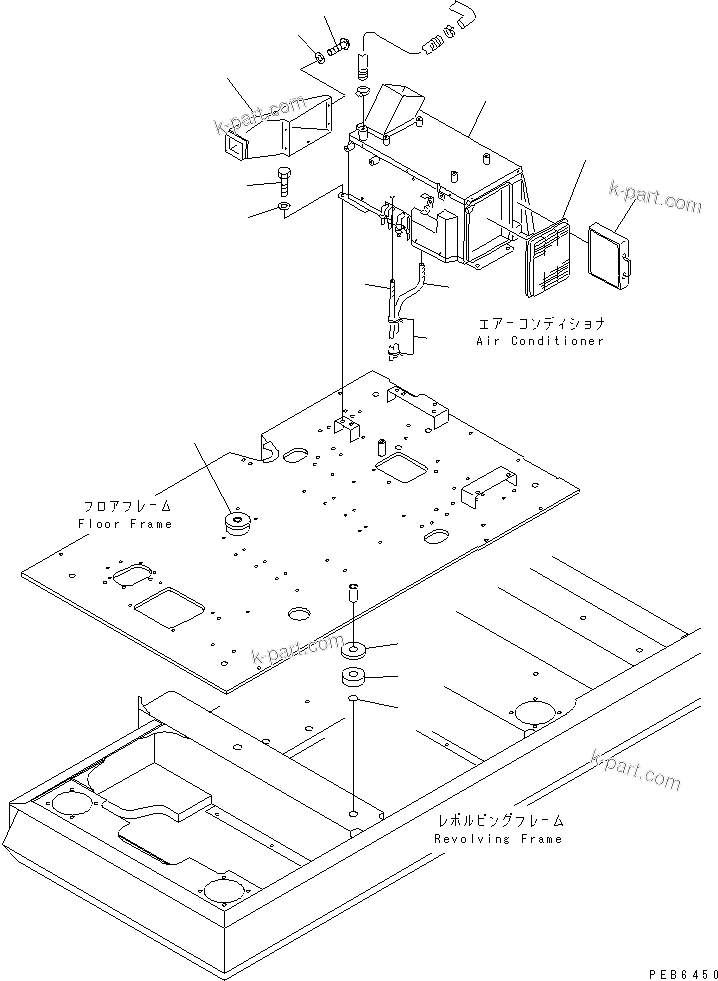 Komatsu parts book diagram for PC300-6 S/N 30001-UP: FLOOR FRAME (AIR CONDITIONER AND CUSHION)(#30638-32999)