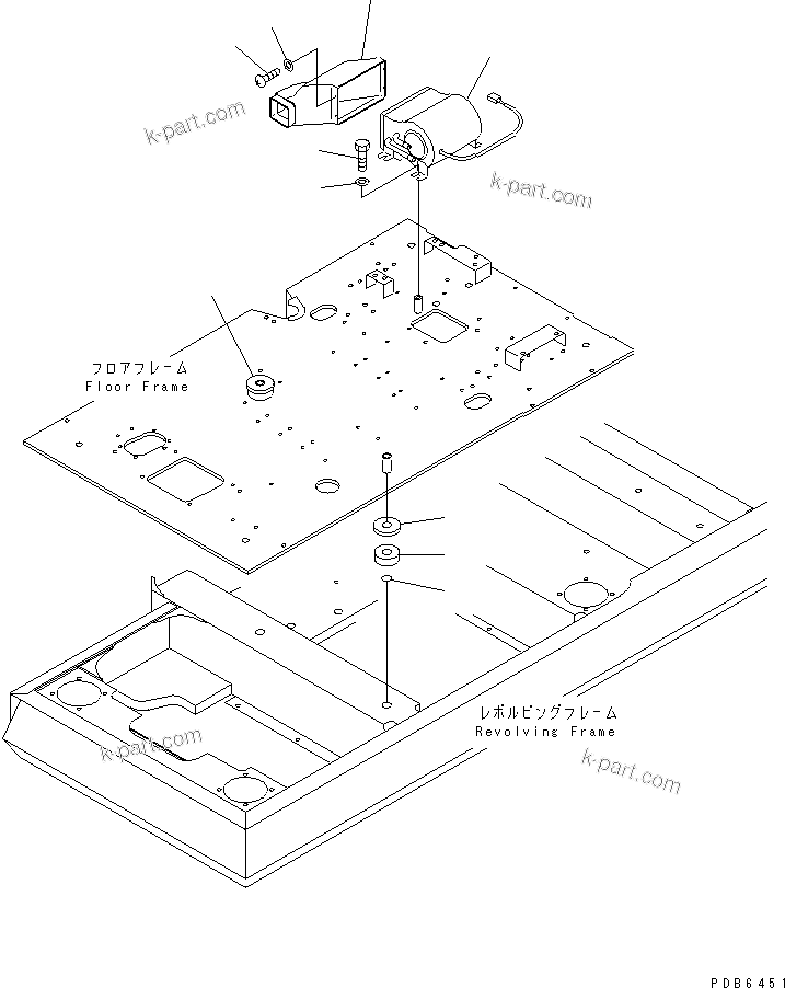 Komatsu parts book diagram for PC300-6 S/N 30001-UP: FLOOR FRAME (HEATER AND CUSHION) (LARGE CAPACITY)(#30638-)