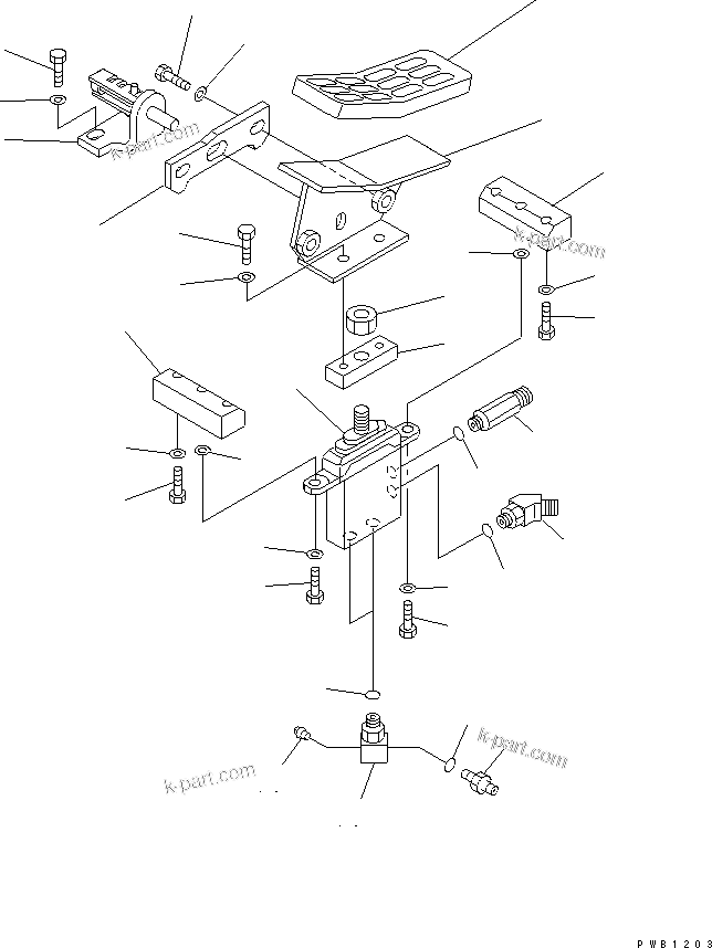 Komatsu parts book diagram for PC300-6 S/N 30001-UP: FLOOR FRAME (ATTACHMENT CONTROL PEDAL) (1 ACTUATOR)(#30638-32999)