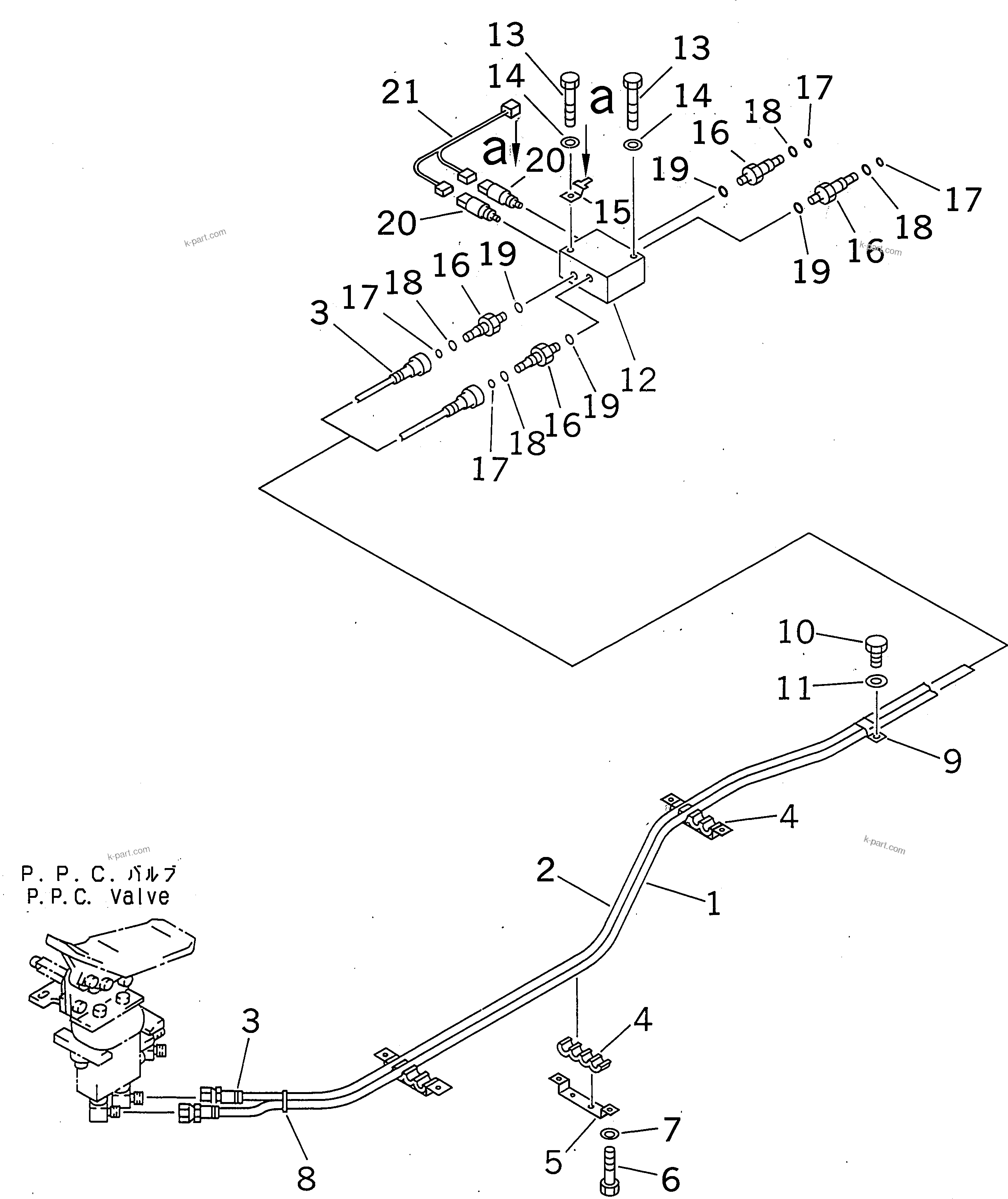 Komatsu parts book diagram for PC300-6 S/N 30001-UP: ATTACHMENT LINE (PPC) (1 ACTUATOR)(#30001-30637)