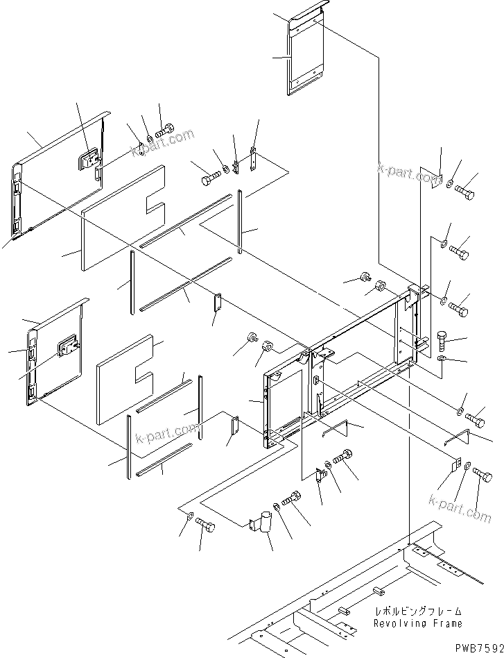 Komatsu parts book diagram for PC300-6 S/N 30001-UP: RIGHT SIDE DOOR (MACHINE CAB)(#33001-33465)