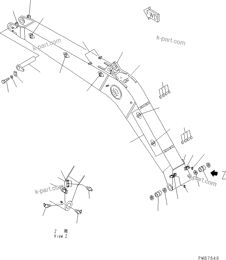 Komatsu parts book diagram for PC300-6 S/N 30001-UP: BOOM (BOOM AND TOP PIN) (FOR ADDITIONAL PIPING)(#33001-)