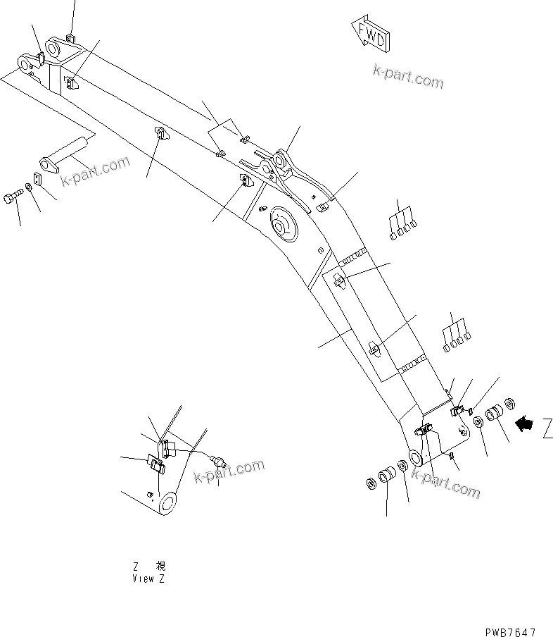 Komatsu parts book diagram for PC300-6 S/N 30001-UP: BOOM (HEAVY DUTY) (BOOM AND TOP PIN) (FOR ADDITIONAL PIPING)(#33001-)