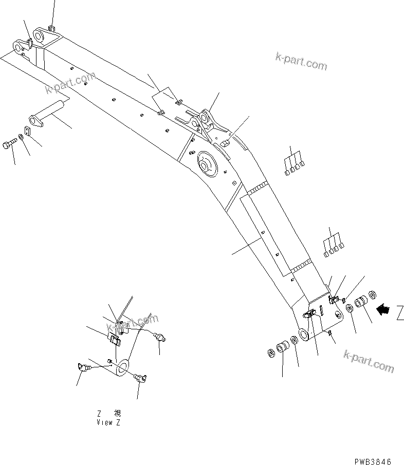 Komatsu parts book diagram for PC300-6 S/N 30001-UP: BOOM (BOOM AND TOP PIN) (WITH AUTO GREASING)
