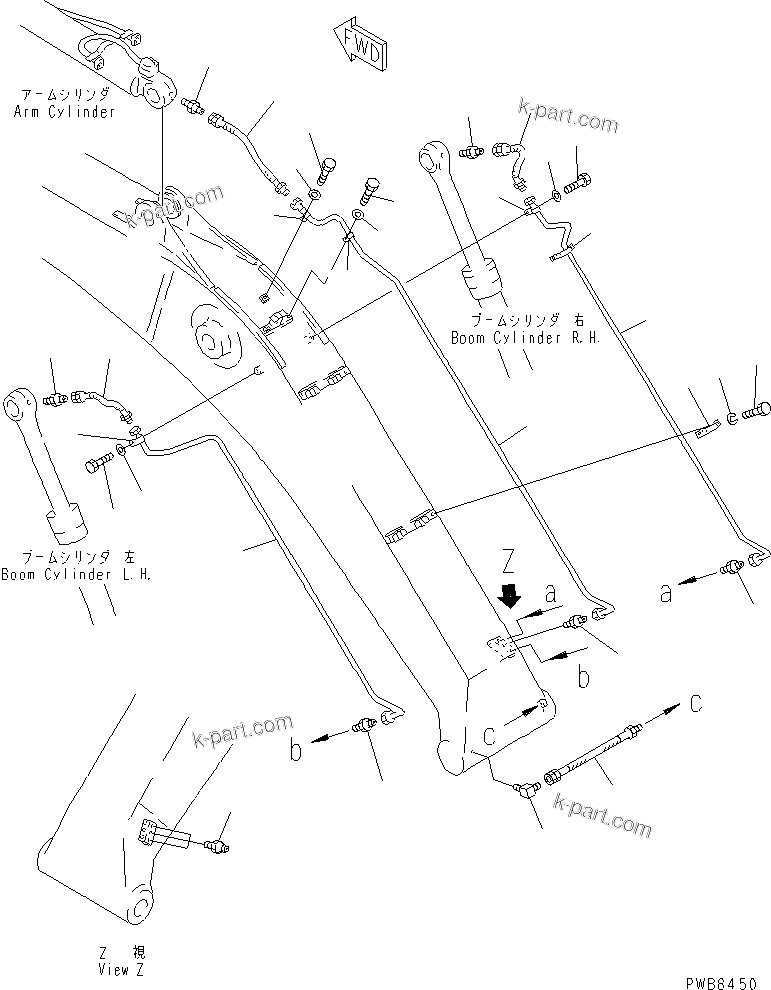 Komatsu parts book diagram for PC300-6 S/N 30001-UP: BOOM (HEAVY DUTY) (LUBRICATING LINE)(#33001-)