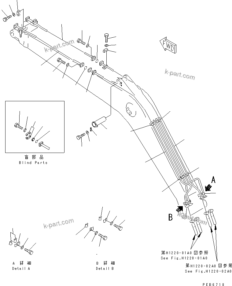 Komatsu parts book diagram for PC300-6 S/N 30001-UP: BOOM (BUCKET CYLINDER LINE AND CYLINDER PIN)